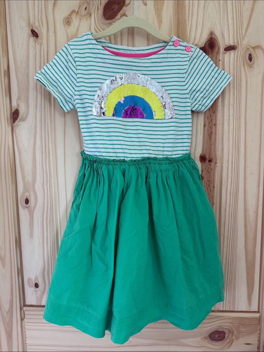 Mini Boden Green Striped Rainbow Dress